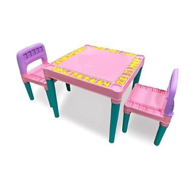 Imagem de Mesa De Atividades Infantil Rosa Com 2 Cadeiras Desmontável - Tritec