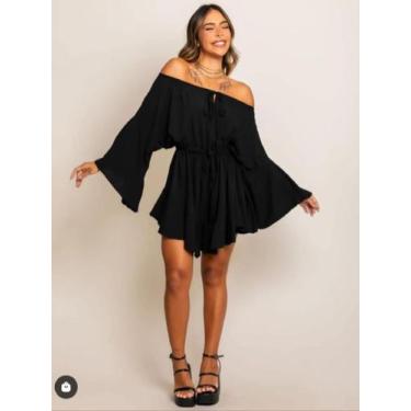 Imagem de Macacão feminino curto  manga flare cod2063 - LALOKA, Preto, M