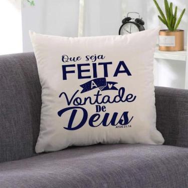 Imagem de Almofada Atos 21:14 Azul 40x40cm - Serigrafada Frente e Verso - FASTLA