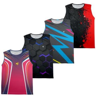 Imagem de Kit 4 Regata Masculina Academia Dry Fitness Camiseta Cavada Estampada 