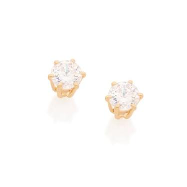 Imagem de Brinco solitário folheado a ouro 18k com zircônias branco/526258 - Rom