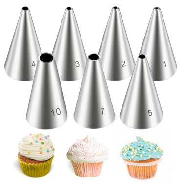 Imagem de Dimeho Conjunto de 7 pontas de tubulação de furos redondos de aço inoxidável, bicos de cobertura de cupcake, ferramenta de decoração de bolos, dispensadores de confeiteiro russos, suprimentos para