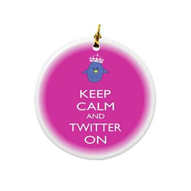 Imagem de Rikki Knight Keep Calm and Twitter on Rose Pink Color Design Round Porcelain Two sided Christmas Ornaments