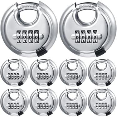 Imagem de Maitys Pacote com 10 fechaduras de combinação de 4 dígitos cadeado de aço inoxidável com trava de disco com manilha de aço endurecido para galpões unidade de armazenamento de armário portão de cerca