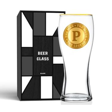 Imagem de Copo de cerveja personalizado para homens, presentes de álcool personalizados engraçados para amantes de cerveja, presentes exclusivos de aniversário e Natal para ele, o homem, o mito, a lenda, P