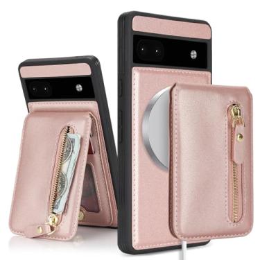 Imagem de DEYHU Capa para Google Pixel 6a com suporte para cartão, para Pixel 6a Capa de telefone carteira feminina compatível com magsafe destacável 2 em 1 para homens - rosa
