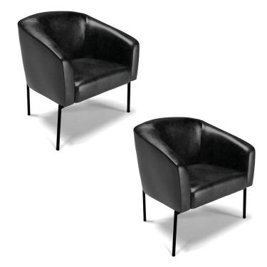 Imagem de Cadeira Sala De Jantar Pé De Ferro Preto Kit 2 Stella Sintético Pu D03 - D`rossi Cor Preto