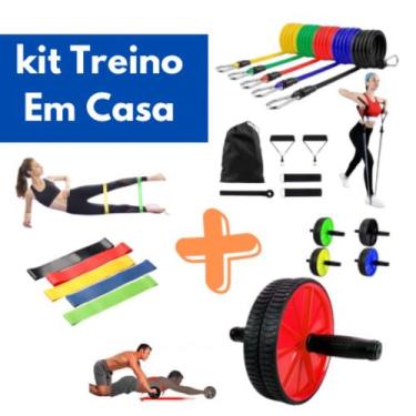 Imagem de kit academia Com Mini Banda + Roda Abdominal + Kit 11 Peças Em Casa - 