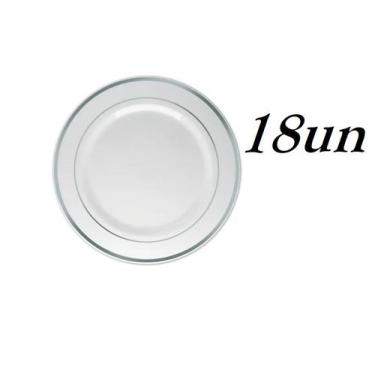 Imagem de Pratos Luxo Refeição Descartáveis Prata 18 Unidades - ARCÓLOR