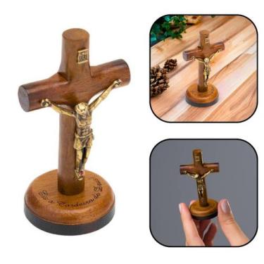 Imagem de Crucifixo de Mesa Madeira Cilíndrico Pequeno 7 Cm - FORNECEDOR 1