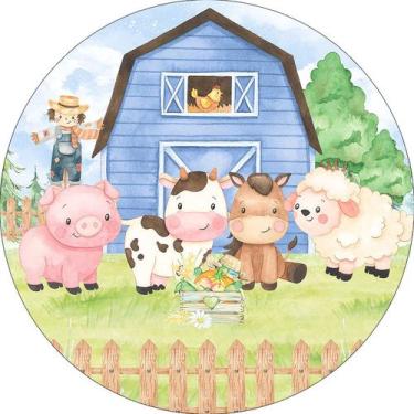 Imagem de Painel De Festa Redondo 1,50x1,50 - Fazendinha Animais Azul Aquarela 0
