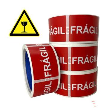 Imagem de Etiqueta Adesiva Retangular Frágil 60x40mm - Rolo com 500 unidades - E