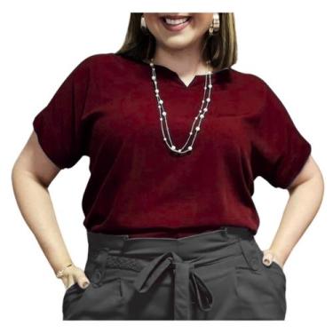 Imagem de Blusa Plus Size Social Feminina Manga Curta Soltinha Tecido Viscolinho