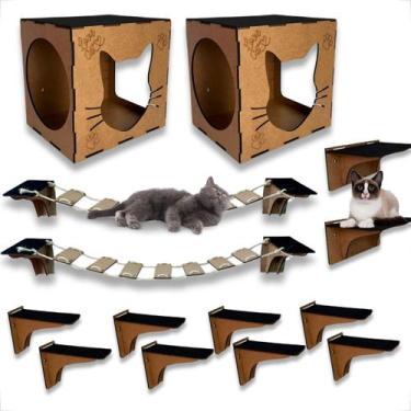 Imagem de  Kit Playground Com 14 Peças Para Gatos Em Mdf - Grupo Paraíso