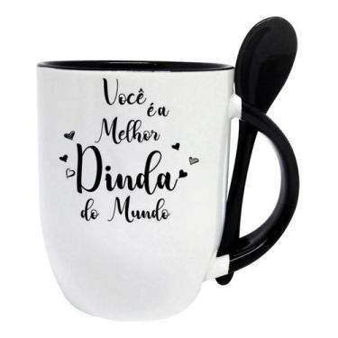 Imagem de Caneca Preta Com Colher Personalizada A Melhor Dinda Madrinha do Mundo