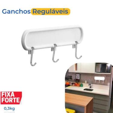 Imagem de Cabide de Parede 3 Ganchos Adesivo Porta Utensílios Atlas