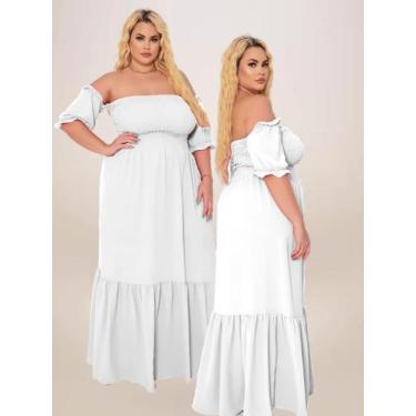 Imagem de Vestido Branco Plus Size Ano Novo Longo Manga Princesa Elegante Jovial
