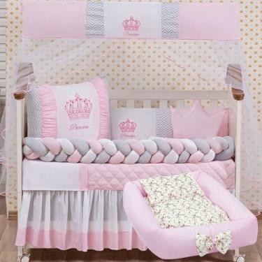 Imagem de Kit Berço 15 Peças Coroa Trançado Menino Menina com Ninho Redutor - Ch