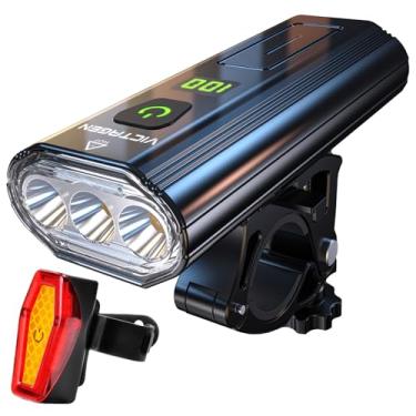 Imagem de Victagen Conjunto de luzes de bicicleta, farol de LED super brilhante com 6 modos, bateria recarregável USB-C de longa duração de 5200 mAh, luz traseira à prova d'água, equipamento de segurança