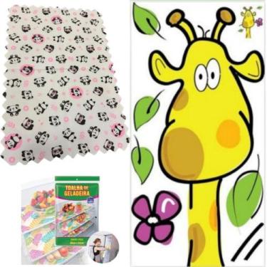 Imagem de Kit 3 Toalhas de Geladeira Panda + Adesivo Decorativo Girafa - JW SHOP