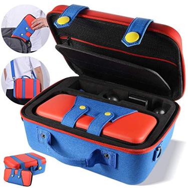 Imagem de Bolsa E Case Compatível Com Nintendo Switch Oled E Padrão V1 V2 Mario Vermelho E Azul Com Alça Ombro Maleta Viagem Grande Cabe Tudo