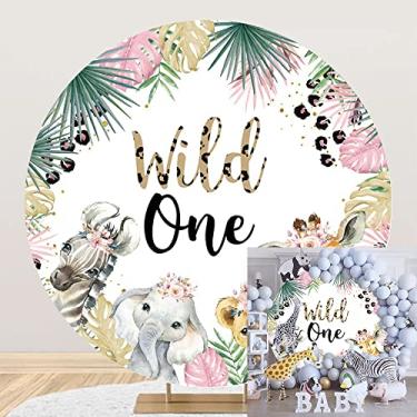 Imagem de OERJU Wild One Capa de fundo redonda Selva Safari Animals 1st Birthday Photo Background Kids Baby Girls Primeiro Aniversário Decoração de Festa Círculo Pano de Fundo Foto Studio Adereços 1,8 x 1,8 m