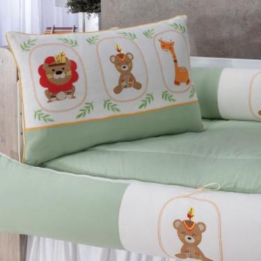 Imagem de Kit enxoval para berço 509 bordado safari verde barato com babado berç