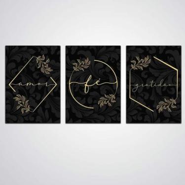 Imagem de Kit Quadro Fé Amor Gratidão Placa Decorativa - Quadros Tac