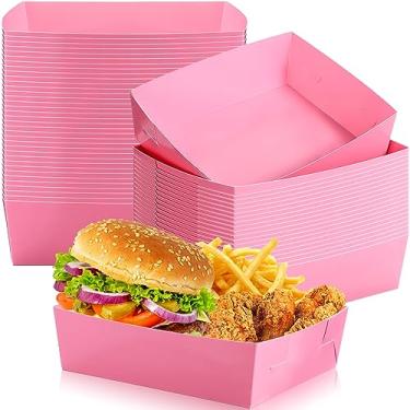 Imagem de Uiifan Pacote com 50 bandejas de papel para alimentos de 2,25 kg, pratos de nacho, bandejas de servir descartáveis, resistentes a gordura, barcos de servir para lanches de festa, tacos, cachorro-quente, churrasco, pipoca (rosa claro)