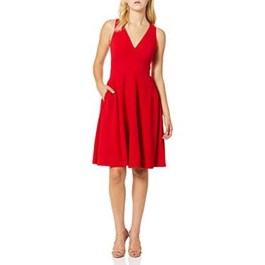 Imagem de Dress the Population Vestido feminino Catalina liso sem mangas justo e flare midi, Rouge, G