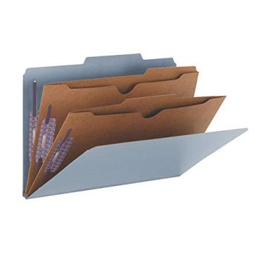 Imagem de Smead Pasta de arquivos com classificação de placa de pressão com fixadores SafeSHIELD, 2 divisórias de bolso, expansão de 5 cm, tamanho ofício, azul, 10 por caixa (19081)