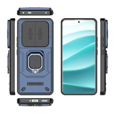 Imagem de Compatível Com Xiaomi Redmi Note 14 Pro Plus 5G (versão Doméstica) Capa De Telefone Slim Case Kickstand Phone Case PC E TPU Phone Case Cover Push Window Phone Case(Blue)