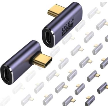 Imagem de ShineeKee Adaptador USB C de ângulo reto de 90 graus de transferência de dados de 40 Gbps USB 4.0/Thunderbolt 4 tipo C macho para fêmea extensor para celular, interruptor, deck a vapor, tablet, laptop