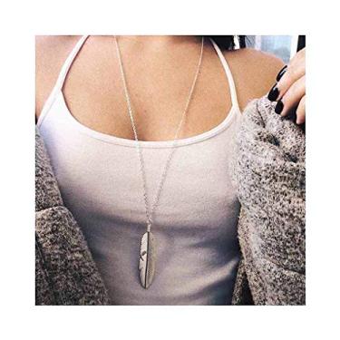 Imagem de (Silver) - Yalice Feather Pendant Necklace Chain Long Leaf Necklaces Jewellery for Women and Girls (Silver)