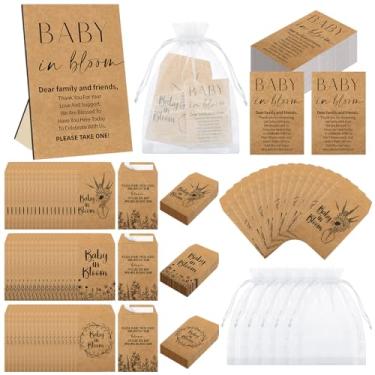 Imagem de Dunzoom 100 pacotes de sementes para chá de bebê, envelopes autoadesivos, pequenos envelopes de papel, mini pacotes kraft, lembrancinhas de papel, organizador de bebê em flor para festa