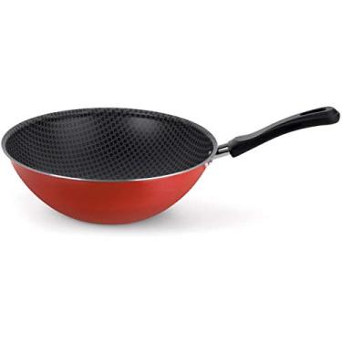 Imagem de Multiflon Frigideira Wok Oriental 28 Centímetros com Cabo Vermelho Aluminio Antiaderente Linha Essencial Resistente Durável e Saudável
