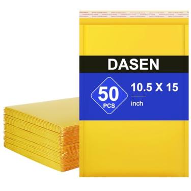 Imagem de Dasen Envelopes Kraft Bubble Mailers 26 x 38 cm, 50 peças, pequenos sacos de envio acolchoados à prova d'água, envelopes acolchoados amarelos nº 5