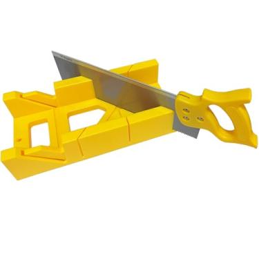 Imagem de Conjunto de caixa de esquadria e serra para madeira, gesso – caixa de esquadria com cortes angulares de 45° e 90° – Serra manual precisa com guia de corte de armazenamento – ideal para projetos de