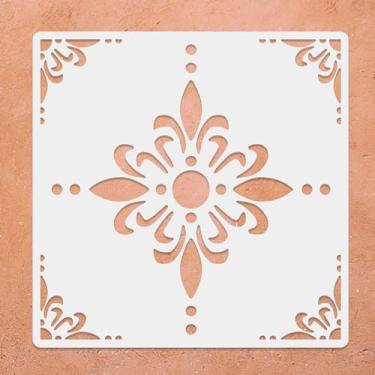 Imagem de 2 peças de estêncil grande de 30,5 x 30,5 cm para pintura de pisos, azulejos, passarela, pátio, madeira, estêncil de mandala reutilizável para varanda de concreto