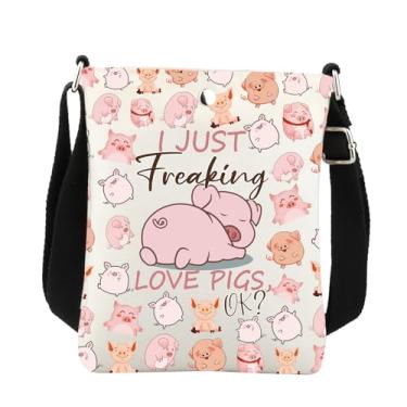 Imagem de Bolsa tiracolo para porcos, presentes para amantes de porcos, presentes para porcos, presentes para fazendeiros de porcos I Just Freaking Love Pigs Ok Pig Sling Bag, Branco