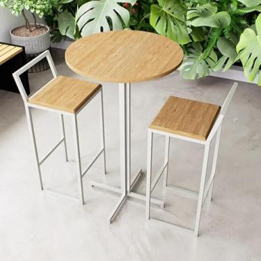 Imagem de Conjunto Mesa Alta Bar Bistrô Redonda 2 Banquetas Confort Pinus Industrial White