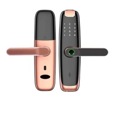 Imagem de Fechadura eletrônica de porta wi-fi com aplicativo remotamente/impressão digital biométrica/smart card/senha/desbloqueio de chave(6072(22x235),Rose Gold)