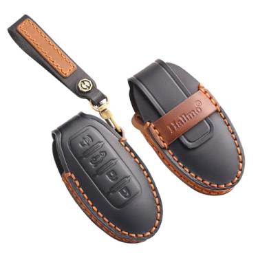Imagem de HIBEYO Capa de chaveiro personalizável compatível com Nissan Altima Sentra Rogue Pathfinder Murano Armada Maxima Versa acessórios chaveiros personalizados de couro genuíno - 4 botões B tipo preto