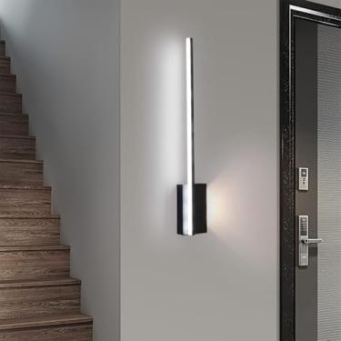 Imagem de GZZBMY Luminária de parede de leitura interna LED 2 luzes 29W arandelas de parede de alumínio moderno simples longo retangular de silicone para sala de estar quarto corredor escadas (80 cm, luz preta