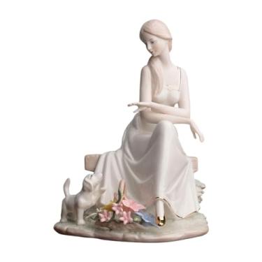Imagem de Kuntesetty Estatueta de cerâmica para, escultura de arte, estátua de cachorro, porcelana feminina com animal de estimação para aniversário