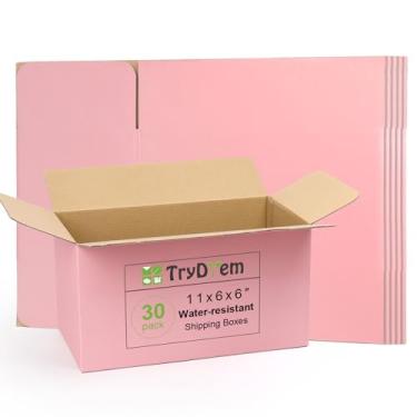Imagem de TryDrem caixas de transporte médias 11x6x6 polegadas, 30 pacotes de caixas de papelão ondulado rosa, caixas de embalagem para pequenas empresas