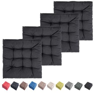 Imagem de SEKUMDAN Almofadas de cadeira de pátio 50,8 cm x 50,8 cm Conjunto de 4 almofadas de assento de móveis confortáveis para ambientes internos e externos cadeiras de cozinha de balanço (4, preto)