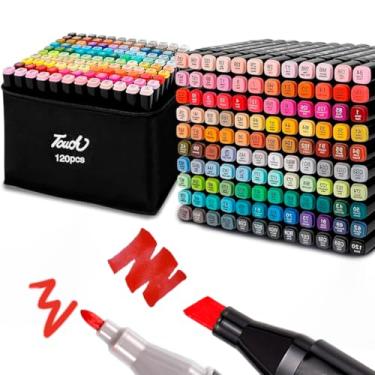 Imagem de Kit 120 Canetas Para Colorir Desenho Profissional Codificado por Cor Marcador Artistico Para Adulto e Crianças Canetinha Colorir Com Suporte Estojo Para viagem E Presente Ponta Dupla TikTok