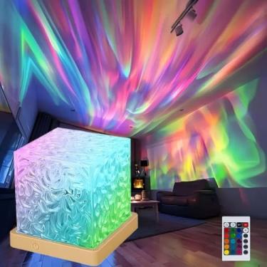 Imagem de Projetor de Luz Luminaria Projetor Portátil com Efeito de Água Aurora 16 Cores 4 Modos Luz Noturna Bateria 800mAh Ideal para Quarto e Presente Compacto e Leve