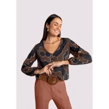 Imagem de Camisa Estampada Em Viscose Com Manga Longa Bufante 67737-Feminino